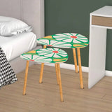 Triangle 60s Retro Tripod Nesting Table Set Daisies on Green - One Size - retro nesting tables