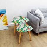 Triangle 60s Retro Tripod Nesting Table Set Daisies on Green - One Size - retro nesting tables