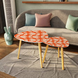Triangle 60s Retro Tripod Nesting Table Set Flowers on Red - One Size - retro nesting tables