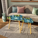 Triangle 60s Retro Tripod Nesting Table Set Green Blue - One Size - retro nesting tables