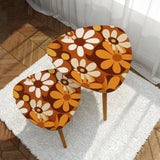 Triangle 60s Retro Tripod Nesting Table Set Orange Daisies - One Size - retro nesting tables