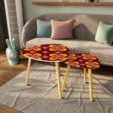 Triangle 60s Retro Tripod Nesting Table Set Orange Flowers - One Size - retro nesting tables