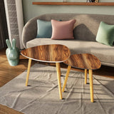 Triangle 60s Retro Tripod Nesting Table Set Teak Print - One Size - retro nesting tables