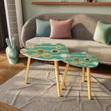 Triangle 60s Retro Tripod Nesting Table Set Turquoise Pattern - One Size - retro nesting tables