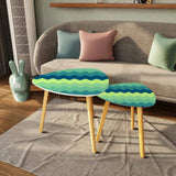 Triangle 70s Retro Tripod Nesting Table Set Wavy Green Blue - One Size - retro nesting tables