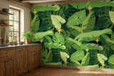 Tropical Leaves Monstera Removable Wallpaper - Stick and Peel Midcentury - 144’’x100’’ - retro wallpaper