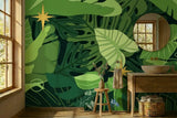 Tropical Leaves Monstera Removable Wallpaper - Stick and Peel Midcentury - 144’’x100’’ - retro wallpaper