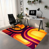 Retro orange burgundy area rug 3x5 ft under a desk in a home office