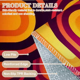 Close-up of the Retro Orange Burgundy Area Rug showing the soft surface, reinforced edges and non-slip TPR backing