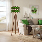 Vintage 60s Atomic Pattern Floor Lamp – Scandinavian Tripod Design Linen Shade - retro floor lamps