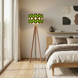 Vintage 60s Atomic Pattern Floor Lamp – Scandinavian Tripod Design Linen Shade - retro floor lamps
