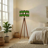 Vintage 60s Atomic Pattern Floor Lamp – Scandinavian Tripod Design Linen Shade - retro floor lamps