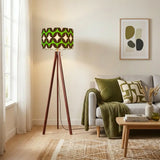 Vintage 60s Atomic Pattern Floor Lamp – Scandinavian Tripod Design Linen Shade - retro floor lamps