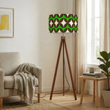 Vintage 60s Atomic Pattern Floor Lamp – Scandinavian Tripod Design Linen Shade - retro floor lamps