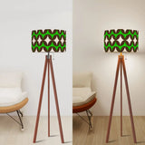 Vintage 60s Atomic Pattern Floor Lamp – Scandinavian Tripod Design Linen Shade - retro floor lamps