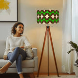 Vintage 60s Atomic Pattern Floor Lamp – Scandinavian Tripod Design Linen Shade - retro floor lamps