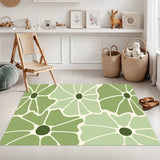 Vintage Midcentury Floral Rug without Tassels Green White Modern Retro 70s - retro rug