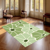Vintage Midcentury Floral Rug without Tassels Green White Modern Retro 70s - retro rug