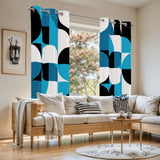 Vintage Retro Curtains: Blue Geometric Pattern Blackout Panels - retro curtains