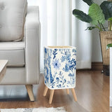 Vintage Square Small Trash Can with Lid Floral Toile de Jouy Blue White - One Size - retro tash cans