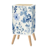 Vintage Square Small Trash Can with Lid Floral Toile de Jouy Blue White - One Size - retro tash cans