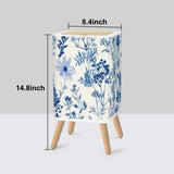Vintage Square Small Trash Can with Lid Floral Toile de Jouy Blue White - One Size - retro tash cans