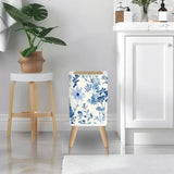 Vintage Square Small Trash Can with Lid Floral Toile de Jouy Blue White - One Size - retro tash cans