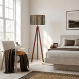 Weathered Wood Retro Tripod Floor Lamp - Rustic Driftwood Linen Shade - retro floor lamps