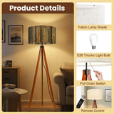 Weathered Wood Retro Tripod Floor Lamp - Rustic Driftwood Linen Shade - retro floor lamps