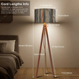 Weathered Wood Retro Tripod Floor Lamp - Rustic Driftwood Linen Shade - retro floor lamps