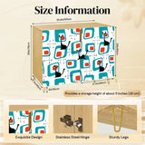 Retro wooden cabinet with black cats on turquoise squares and metal hairpin legs
