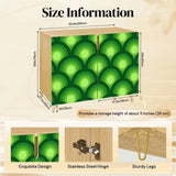 Retro wooden cabinet with green peacock eye pattern and metal hairpin legs