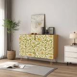 Retro wooden cabinet with cream daisies on olive green and metal hairpin legs