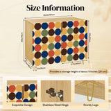 Retro wooden cabinet with navy, orange and brown dots on cream and metal hairpin legs