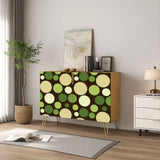 Retro wooden cabinet with green dots on dark brown and metal hairpin legs