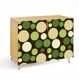 Retro wooden cabinet with green dots on dark brown and metal hairpin legs