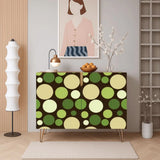 Retro wooden cabinet with green dots on dark brown and metal hairpin legs