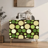Retro wooden cabinet with green dots on dark brown and metal hairpin legs