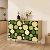 Retro wooden cabinet with green dots on dark brown and metal hairpin legs