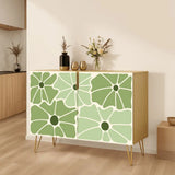 Retro wooden cabinet with sage green flowers on cream and metal hairpin legs