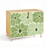 Retro wooden cabinet with sage green flowers on cream and metal hairpin legs