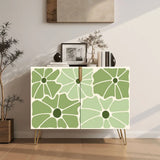 Retro wooden cabinet with sage green flowers on cream and metal hairpin legs