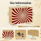 Retro wooden cabinet with red and cream sunburst and metal hairpin legs