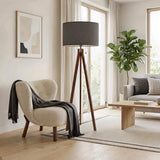 Wooden Tripod Floor Lamp Scandi Vintage Dusty Blue Gray Lamp Shade - retro floor lamps
