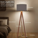 Wooden Tripod Floor Lamp Scandi Vintage Dusty Blue Gray Lamp Shade - retro floor lamps