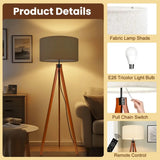Wooden Tripod Floor Lamp Scandi Vintage Dusty Blue Gray Lamp Shade - retro floor lamps