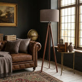 Wooden Tripod Floor Lamp Scandi Vintage Dusty Blue Gray Lamp Shade - retro floor lamps
