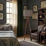 Wooden Tripod Floor Lamp Scandi Vintage Dusty Blue Gray Lamp Shade - retro floor lamps