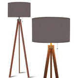 Wooden Tripod Floor Lamp Scandi Vintage Dusty Blue Gray Lamp Shade - US Plug - retro floor lamps