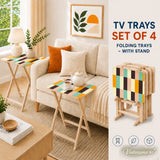Wooden TV Dinner Trays Set of 4 with Storage Rack – Retro Folding Tables - 4 Pack - retro tv tray